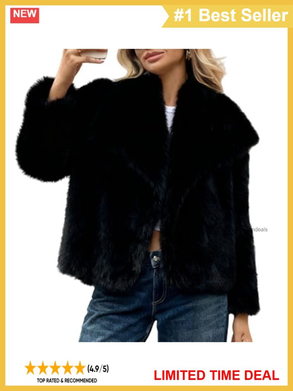 Faux Fur Coat Lapel Fluffy Shaggy Jacket Long Sleeve Winter Warm